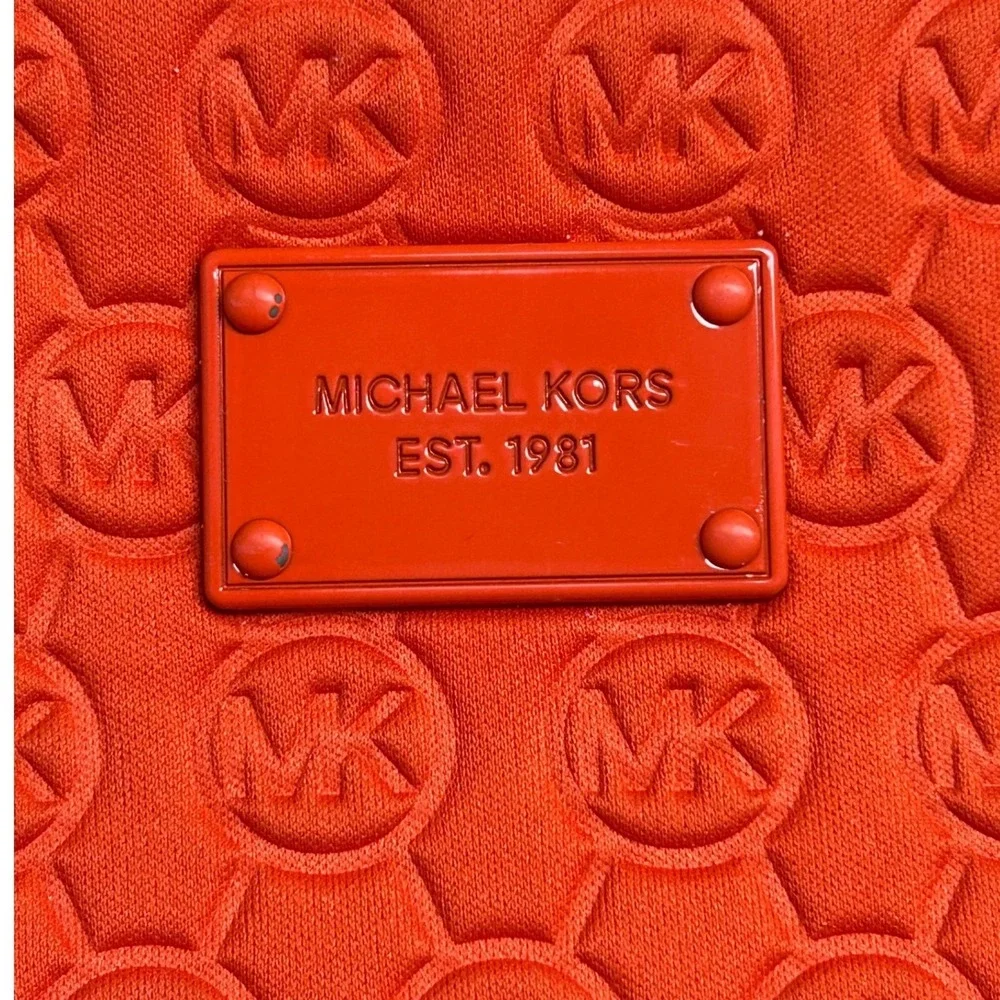 Michael Kors Orange MK Logo Embossed Tote Bag Large Shoulder Purse